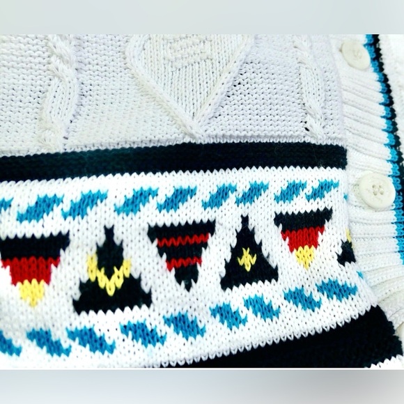 Vintage 80s Preppy Cricket Lane Nautical Knit White Vest Oversize Size M - Picture 2 of 7